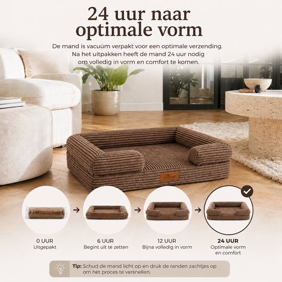 Lit orthopédique pour chien By Cee Cee – Lit pour chien – Tissu à nervures – Pour chiens de taille moyenne – Marron – 108 x 81 cm – Moos