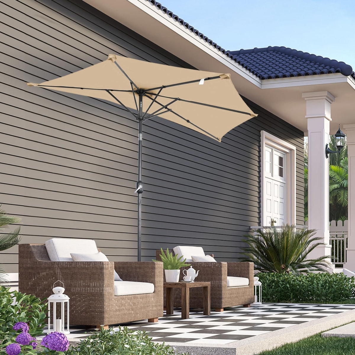 Angel Living Parasol de balcon - Semi-circulaire - 265 x 132 cm - Beige