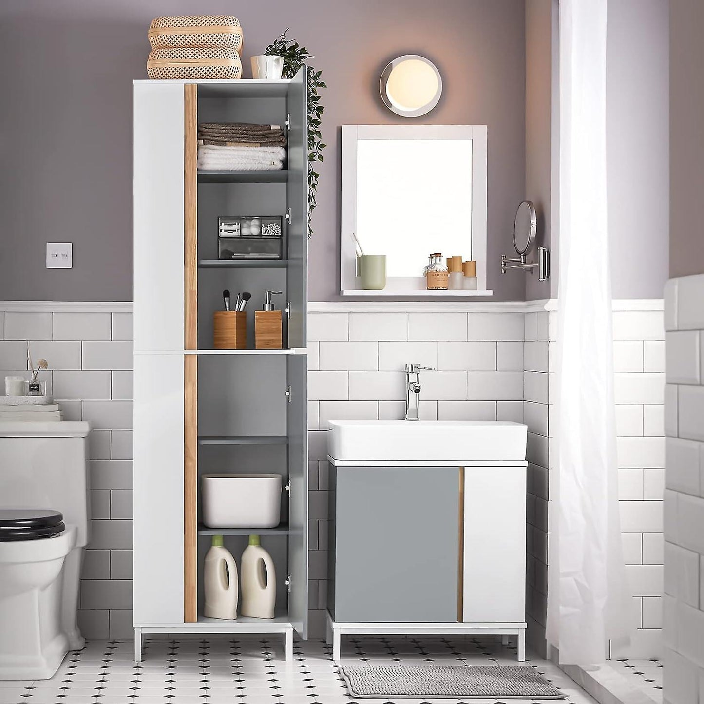 Sobuy Armoire de toilette - Gris - 50x30x181 cm