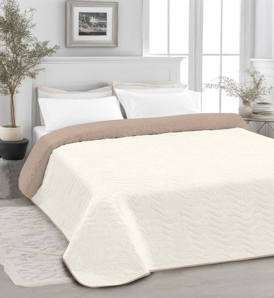 Vitality Pur - Couvre-lit en coton de luxe - 2 personnes - Ecru/MicMac - 240x215