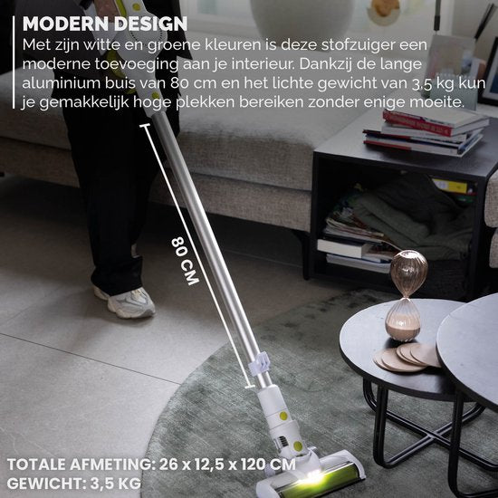BREND BR-2214 Aspirateur à main sans fil avec éclairage LED - Le triple filtre ramasse 99,5 % de poussière fine - Blanc/vert
