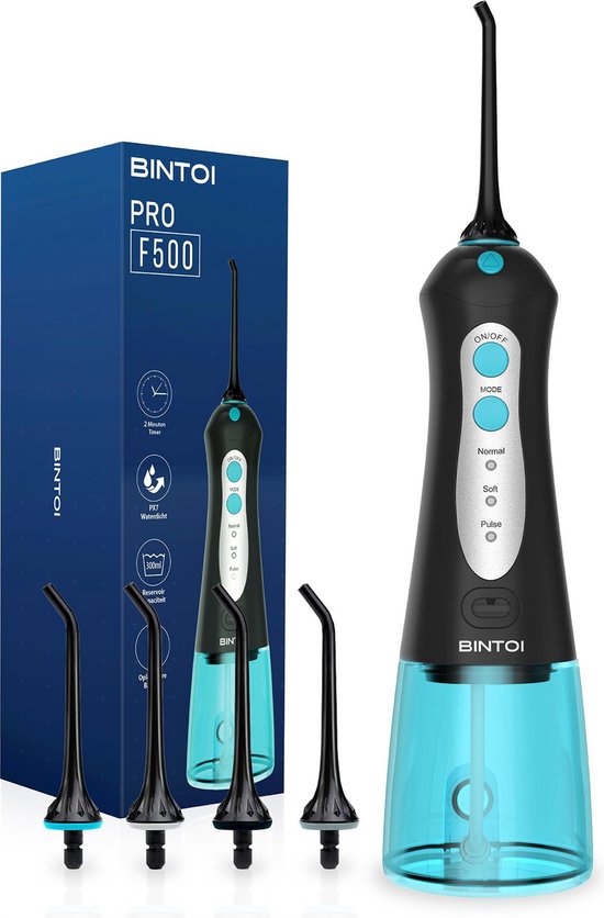 Bintoi® iSonic F500 - Fil dentaire - Douche buccale professionnelle - Fil dentaire pour appareil dentaire - Fil dentaire - 3 étapes et 4 accessoires - IPX7 Waterproof - Sac de voyage inclus Cadeau