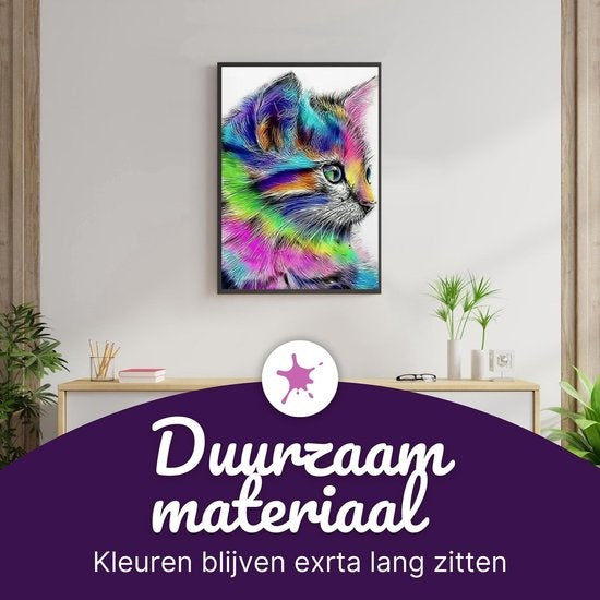 Rubye® Painting By Number Adults - Chat coloré - Peinture et pinceaux inclus - Canvas Painting canvas - Colour by Number - 40x50cm