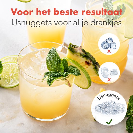 KitchenBrothers Nugget Ice Cube Maker - 1.1L - Machine à glace pilée avec pelle à glace - Portable - 15kg/24 heures - Blanc