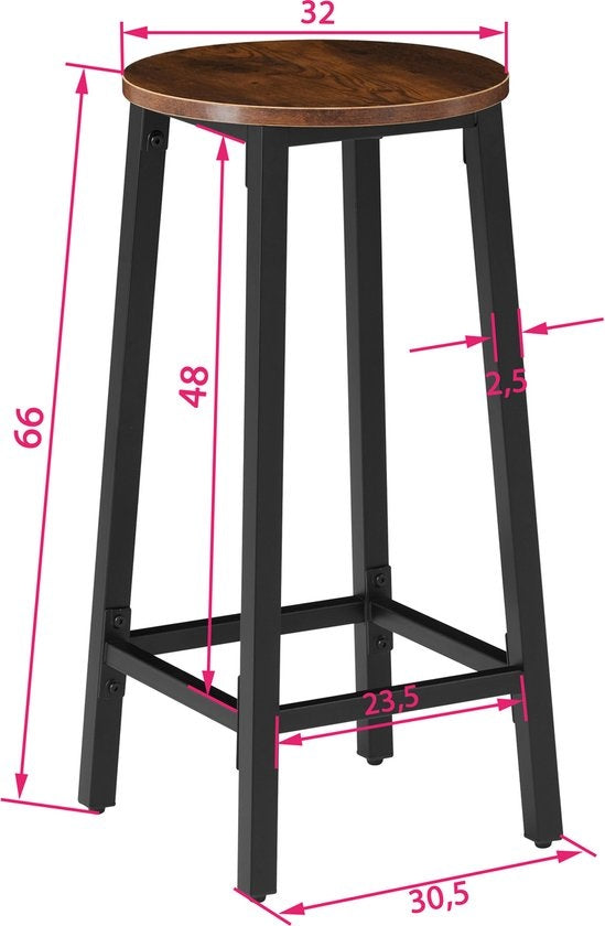 tectake - Lot de 2 tabourets de bar "Corby" - industriel - brun foncé - 404332