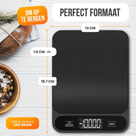 Strex Kitchen Scales Digital - Balance de cuisine - 1 g à 10 kg - Fonction tare - Piles incluses - Noir