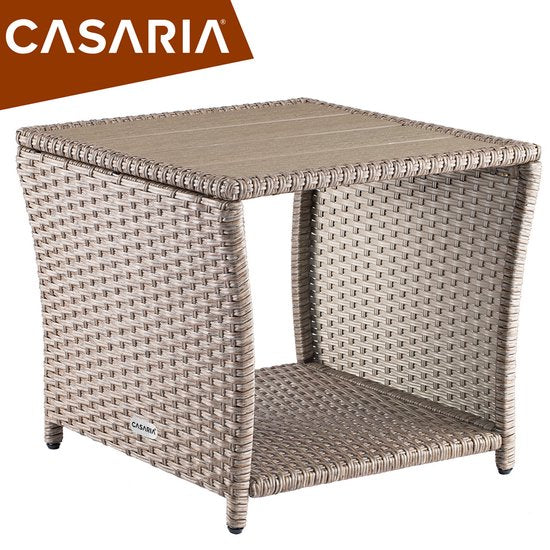 Table d'appoint Casaria Polyrattan - Plateau en WPC 45x45x40cm - Beige