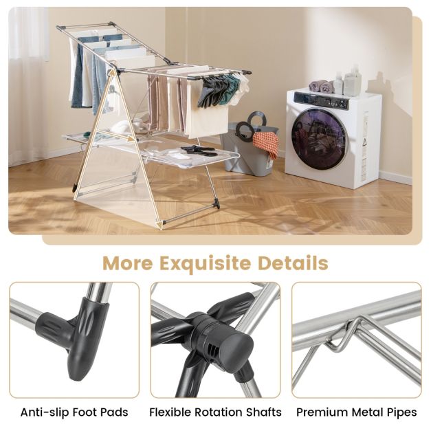 Grand séchoir pliable avec tige de suspension surélevée - Pour l'intérieur et l'extérieur - Peu encombrant et robuste