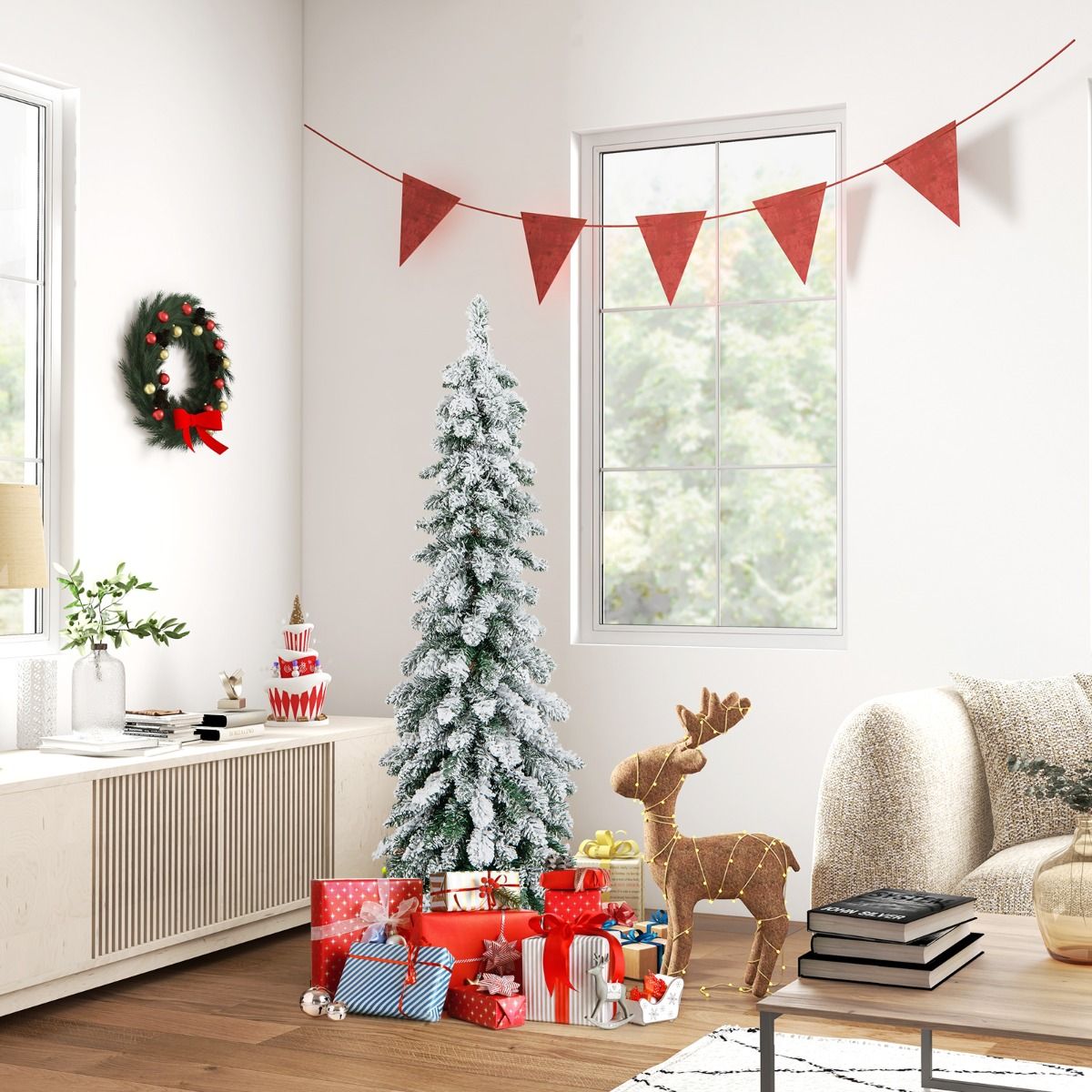 Coast 120 cm arbre de Noël artificiel floqué - vert/blanc avec 225 branches et 100 lumières LED