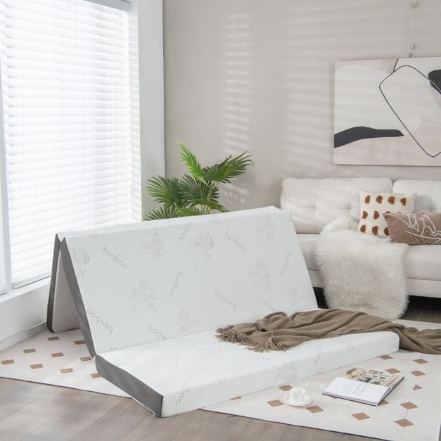 Matelas pliable Coast en mousse à mémoire de forme au gel frais avec housse en bambou et bordures en tissu maillé