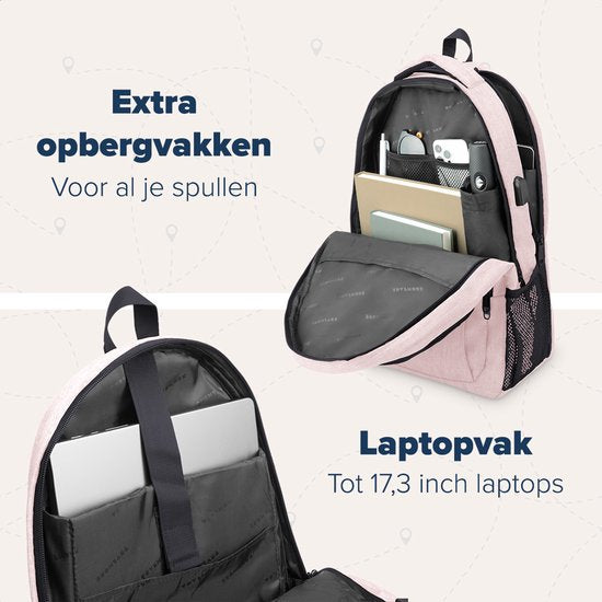 TRVLMORE Sac à dos - 36L - 17.3 Inch - Sac à dos pour ordinateur portable avec USB - Cartable - Homme et Femme - Sac -Vieille - Rose
