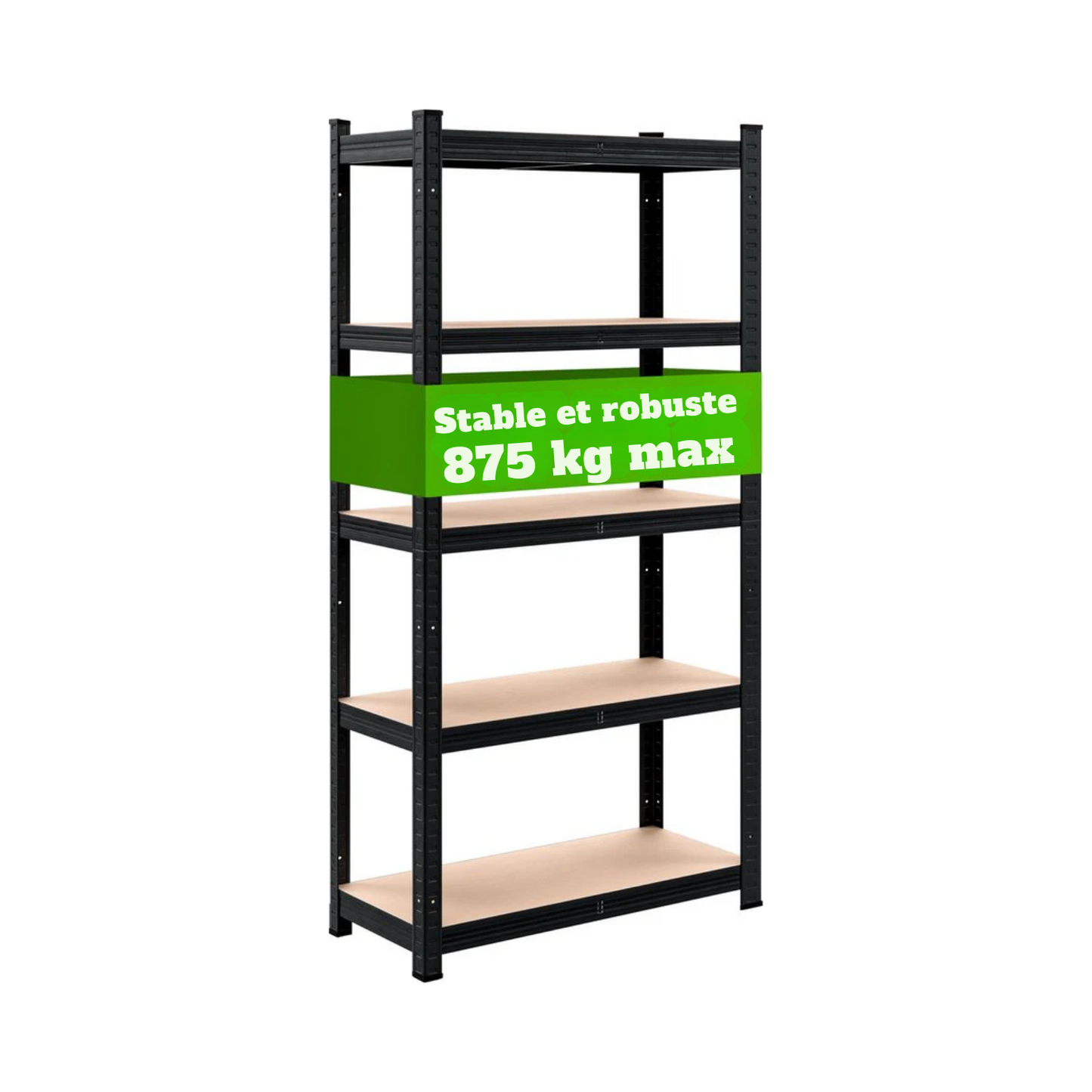 Rack de stockage en métal - 5 étagères en MDF incluses - 180x90x40 cm Noir