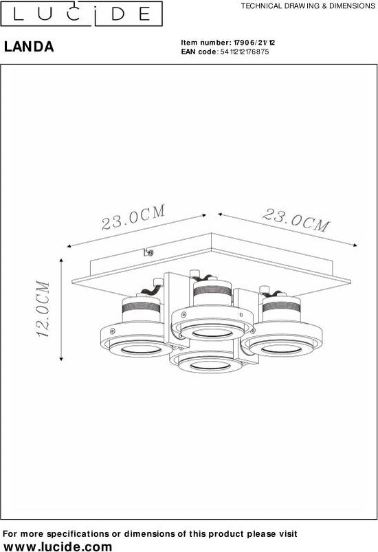Spot de plafond Lucide LANDA - LED à intensité variable vers une lumière chaude - GU10 - 4x5 W 3000 K/2200 K - Chrome mat