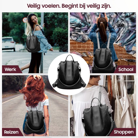 Sac à dos antivol - Sac à dos femmes - Imperméable - Petit - Sac à dos antivol - Dos, épaule, sac à main en un - cuir PU souple - avec sangle réglable - Glennoo
