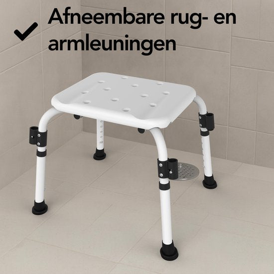 Chaise de douche Brixy avec dossier et accoudoirs amovibles - Antidérapante - Hauteur réglable - Poids max. 150 kg - Tabouret de douche