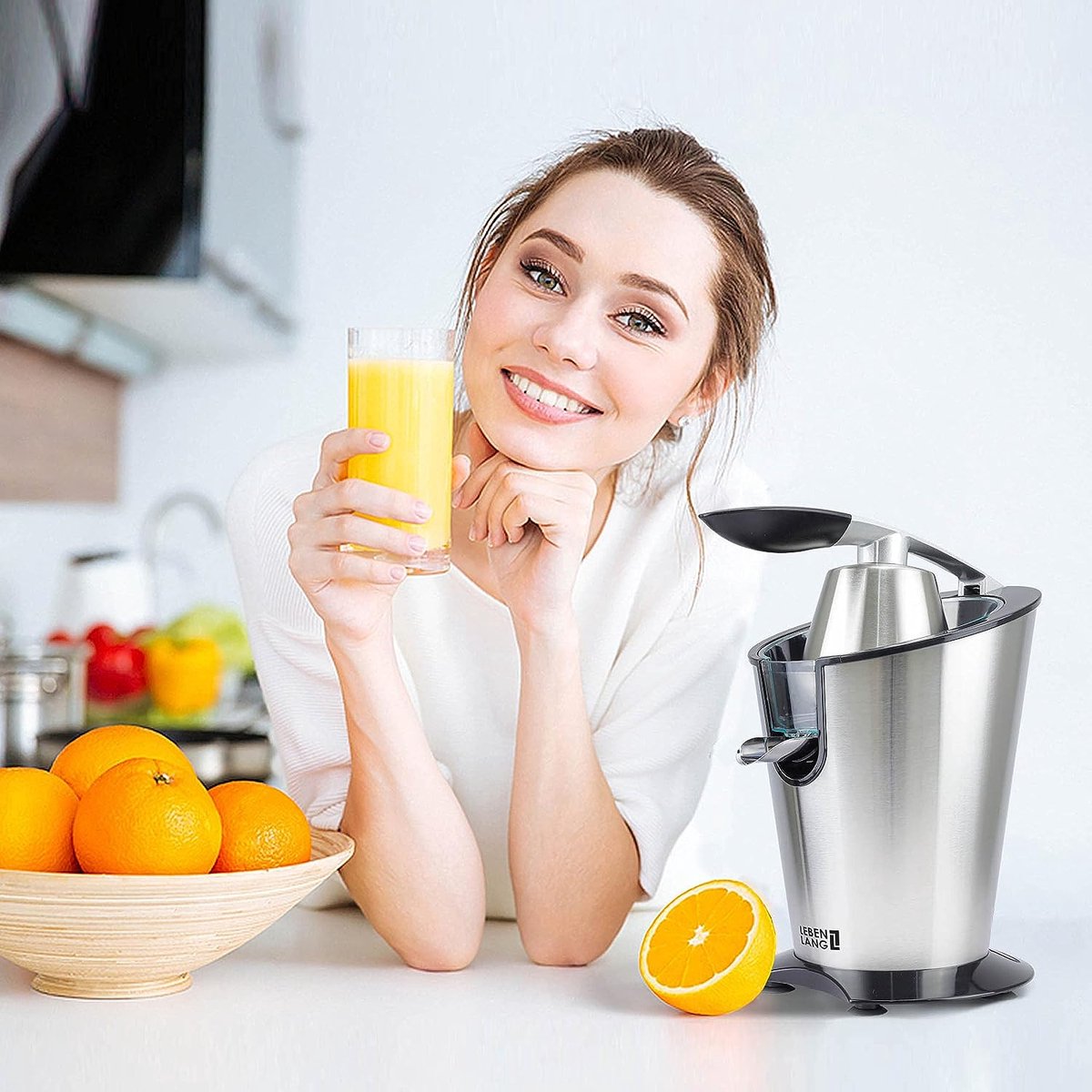 Centrifugeuse - LEBENLANG Extracteur de jus - Presse orange - 600W - 20 x 20 x 31 cm - Argenté