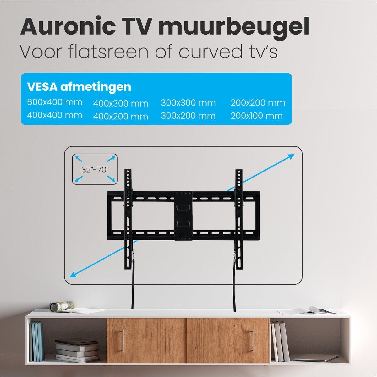 Support TV Auronic - Inclinable - 32 à 70 pouces - jusqu'à 60 KG - Noir