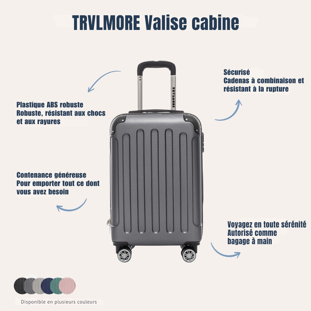 TRVLMORE Bagage à main Valise à roulettes - Serrure à chiffres - 54x36x20cm - 38L - Gris foncé