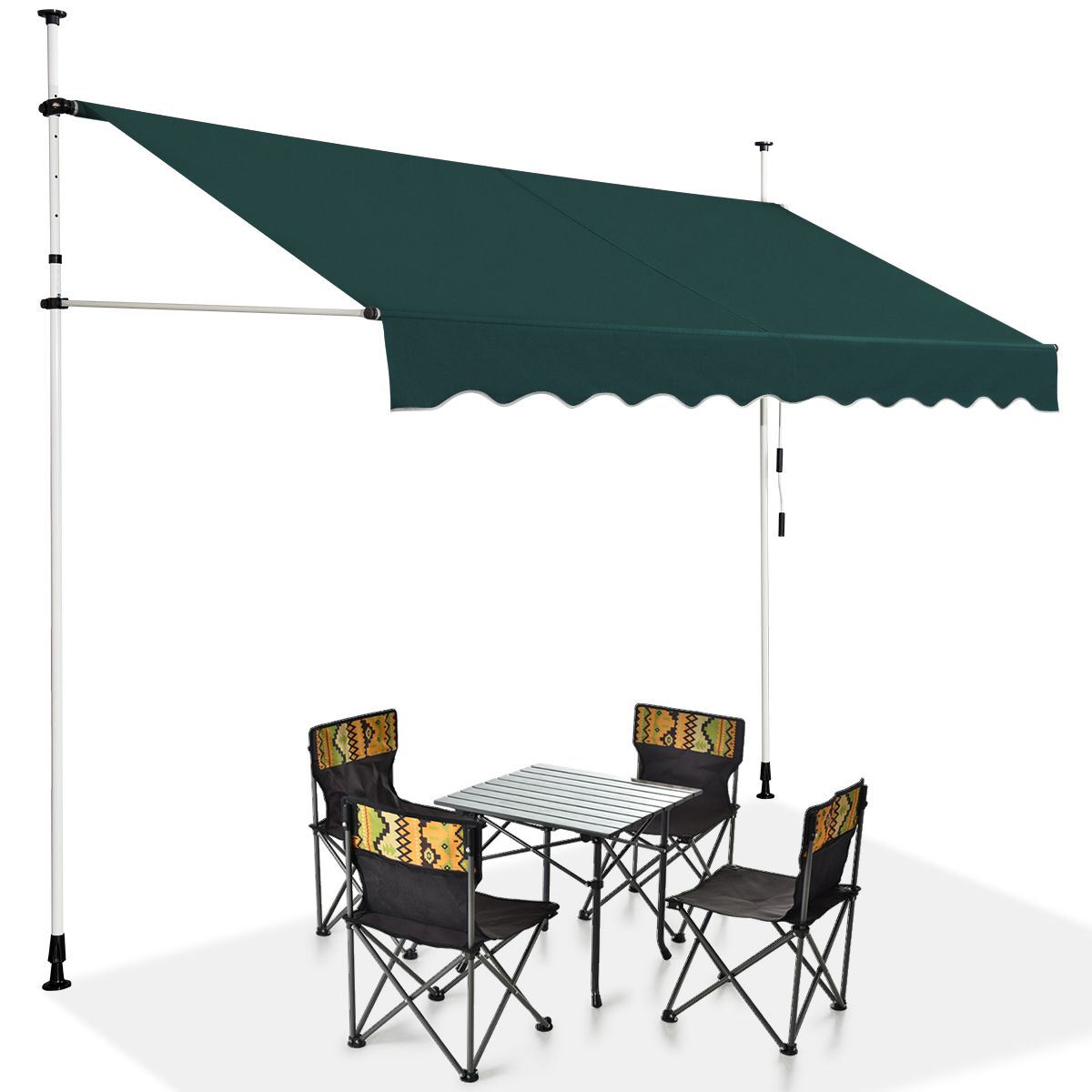 Store côtier 300 x 120 cm Vert - Réglable en hauteur et actionnable manuellement