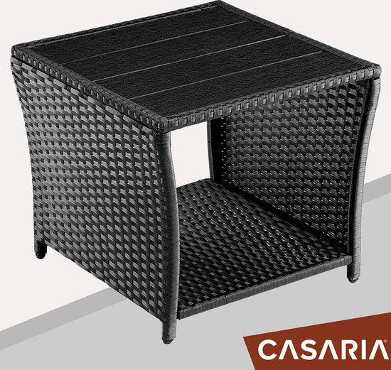 Table d'appoint Casaria Polyrattan - Plateau en WPC 45x45x40cm - Noir