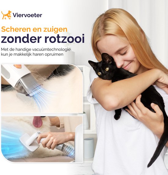 Viervoeter® Tondeuse professionnelle pour chiens, 15 pièces, avec aspirateur - Pour poils épais - Aspiration et tonte - Kit de soins - Chats et chiens
