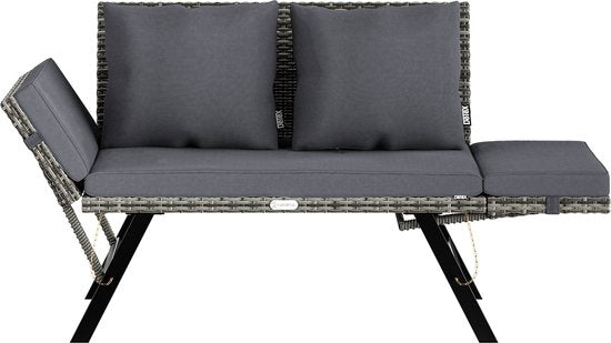 Banc de jardin Casaria Polyrattan - réglable avec coussins - Gris