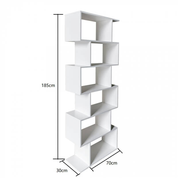 Bibliothèque moderne - Module mural avec cubes empilés - 185 cm de haut - Blanc