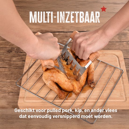 BBQBuddies Pinces à viande en bois – Meat Claws pour le porc effiloché, le poulet et le barbecue – Pince à effilocher la viande avec poignées en bois