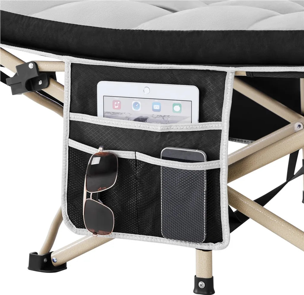 Lit de camp Yaheetech avec matelas 191 x 67 x 56 cm - Noir/Gris - Lit de camping pliable avec sac de transport