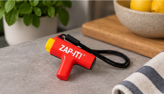 NoMasQuito Zap-It ! Appareil anti-piqûres de moustiques - Piézoélectrique - Sans piles - Rouge/Jaune - 17 x 8 x 2,3 cm