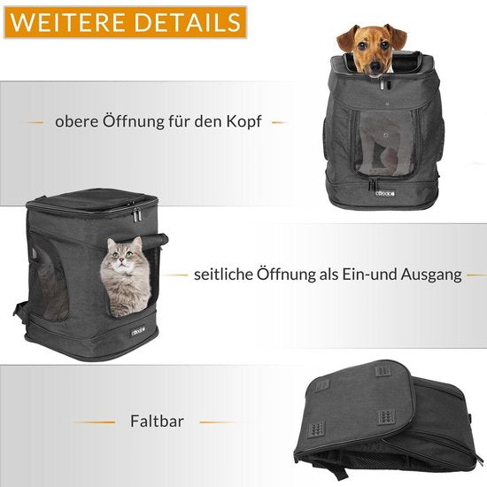 Sac à dos pour chien Cadoca - jusqu'à 12 kg portage confortable réglable - noir