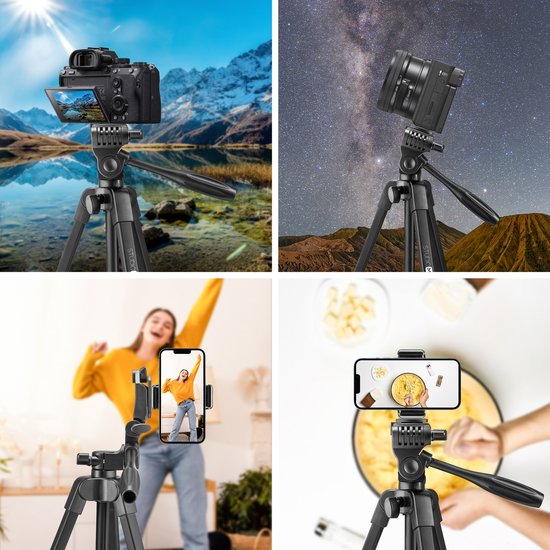 Studio ME Phone Tripod - 136 cm - Trépied Smartphone - Noir - Trépied pour appareil photo - Support pour téléphone - Télécommande Bluetooth incluse - Trépied Téléphone