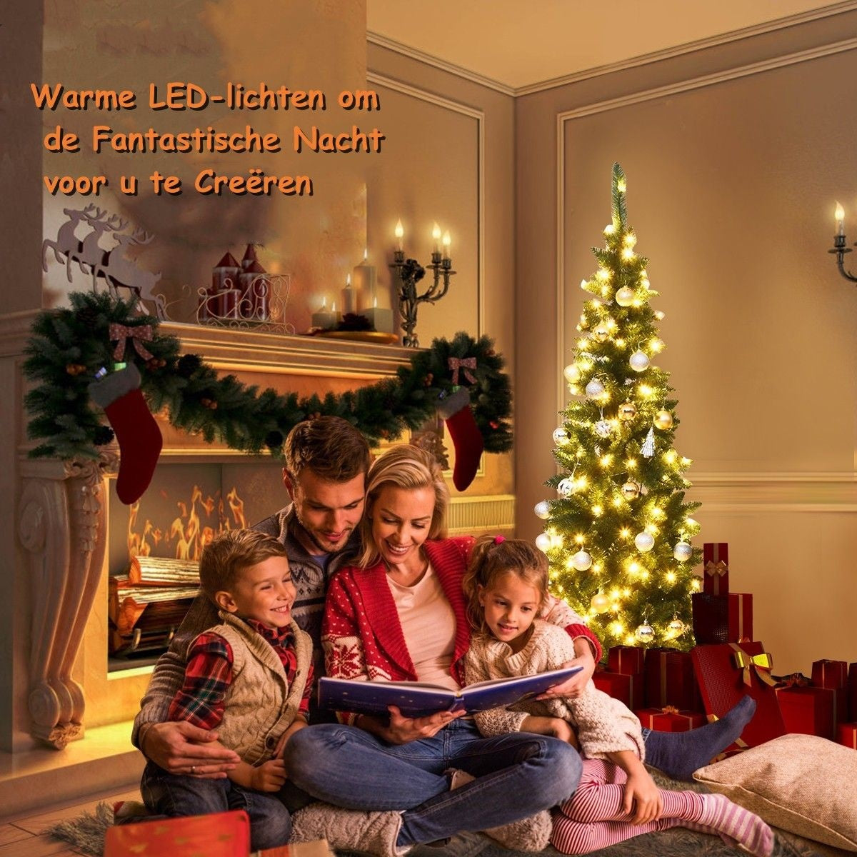 Coast Artificial Christmas Tree Narrow - WITH Warm White LED Lights - Green - 135cm