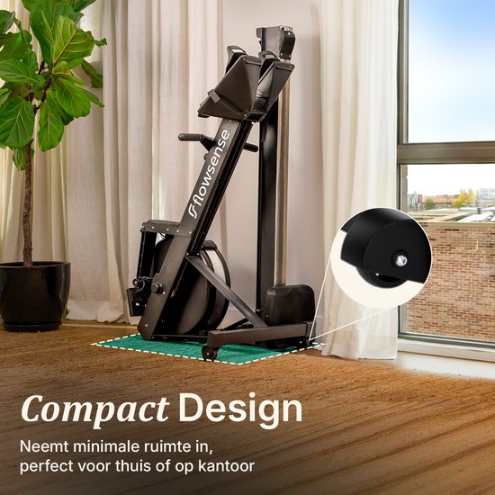 Rameur Flowsense à résistance pneumatique – Rameur professionnel – 10 niveaux de résistance – Pliable – Entraînement complet du corps – Application Bluetooth et écran LCD – Poids max. 200 kg – Rameurs – Pour la maison et la salle de sport