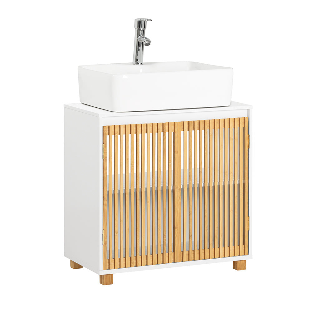 SoBuy BZR125-W Meuble bas pour évier - Blanc - 2 portes - 60x33x60cm
