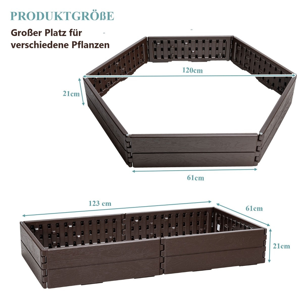 Coast 120 x 120 cm jardinière hexagonale pour fleurs marron pour fleurs