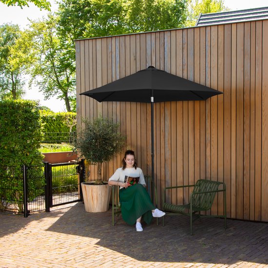 VONROC Premium Parasol Torbole - Ø200cm - Parasol à manche durable - Tissu résistant aux UV - Anthracite/Noir - Housse de protection incluse