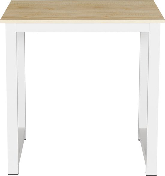 Table carrée - VDD – 75 x 75 cm – Plateau MDF brun clair – Structure métal blanc