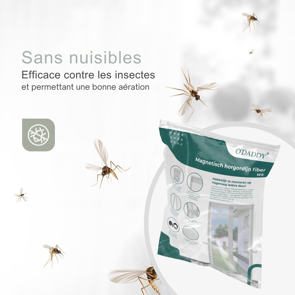 Rideau de Porte Deluxe O'DADDY FIBER - Moustiquaire Magnétique - Pour Nouvelles Constructions et Portes Standard - Installation Facile - 85x205 cm - Moustiquaire Blanche