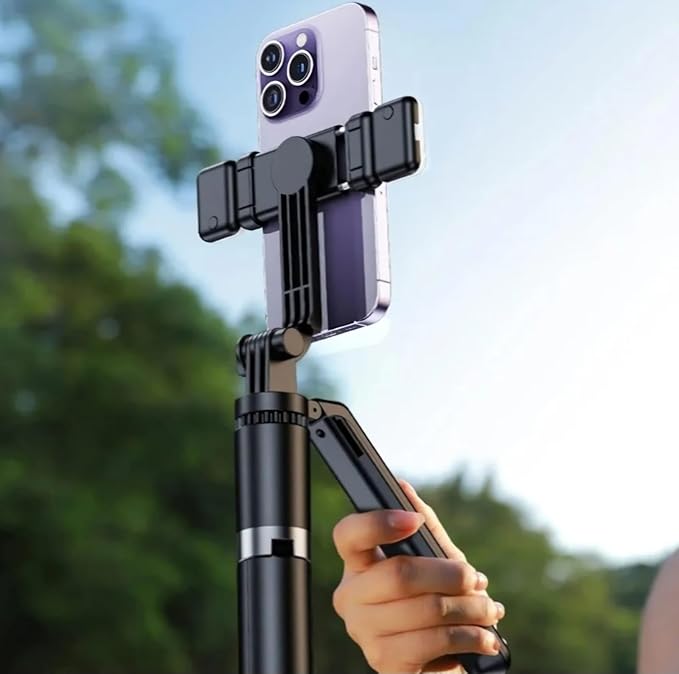 R16 Bâton de selfie extensible avec trépied - 157 cm - Télécommande Bluetooth - Rotation à 360° - Poignée d'équilibre - Pour Smartphone et GoPro