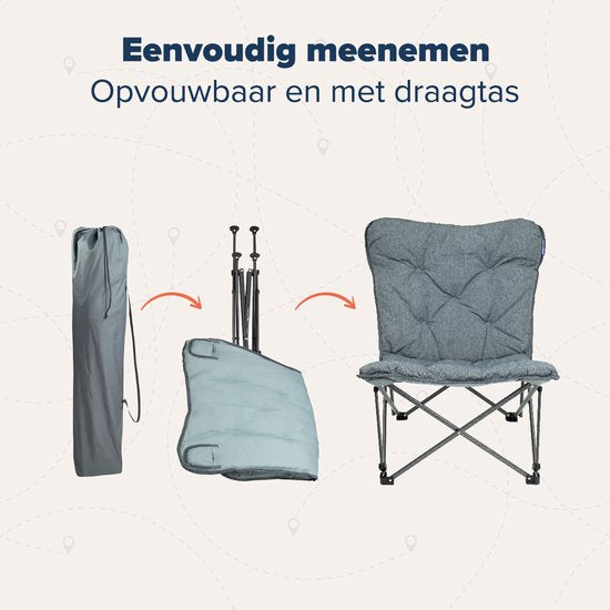 TRVLMORE Chaise de camping - Pliable - Sac de transport inclus - Chaise de camping - Chaise papillon - Capacité de charge 136 kg - Gris