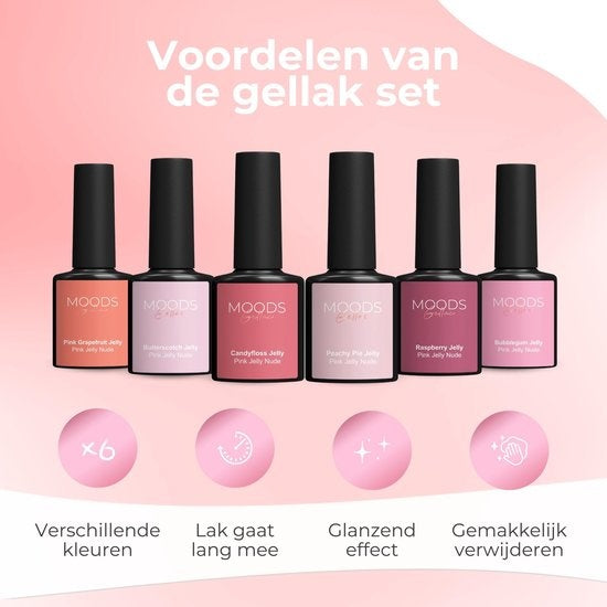 Moods Gellac 6-Piece Set - Vernis à ongles gel transparent - 8ML - Pink Jelly Nude Edition - Gellac - Nails - Gel Polish Starter Pack - Nude Colours