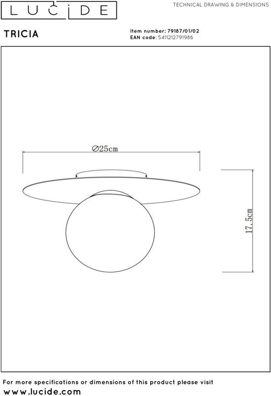 Lucide TRICIA - Plafonnier - Ø 25 cm - 1xE27 - Or mat / Laiton
