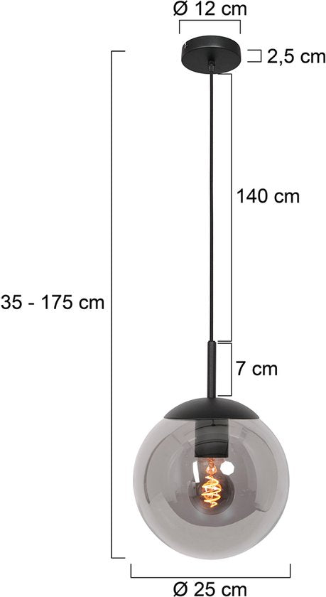 Steinhauer - lampe suspendue - Bollique - noir - verre métal - Ø 25cm - E27 - 3497ZW