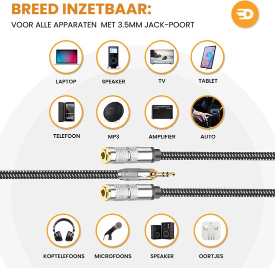 Drivv. Premium Audio Splitter - AUX - Jack Splitter - Audio Splitter 3.5 mm Jack - Male to Female - Grey
