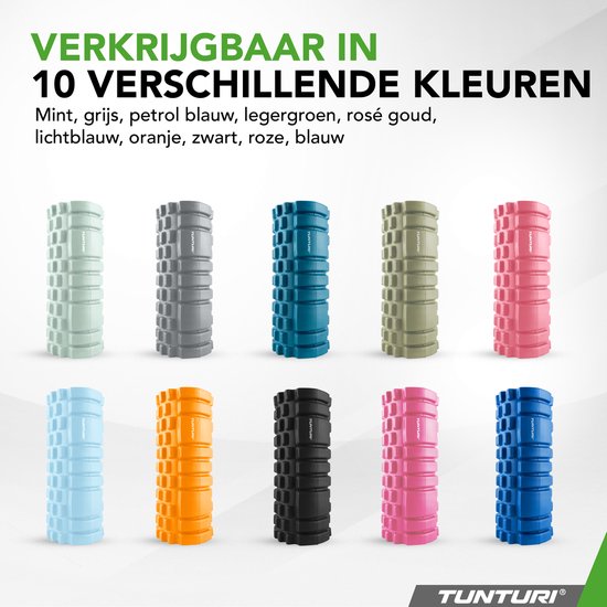 Rouleau en mousse Tunturi Yoga Grid - Rouleau de massage - Rouleau en mousse - Rouleau de fitness - Vert militaire - 33 cm - Application de fitness gratuite incluse
