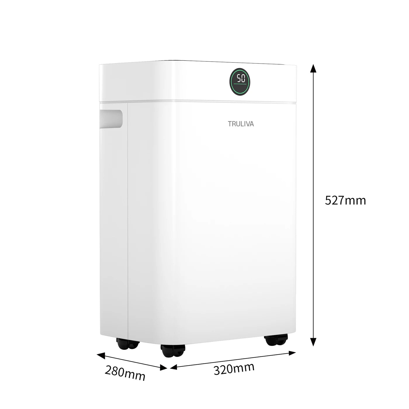 Déshumidificateur Truliva 25 L/jour - Fonction de séchage du linge - Dégivrage automatique - R290 - Réservoir d'eau de 2,8 L - 32 x 28 x 52,7 cm