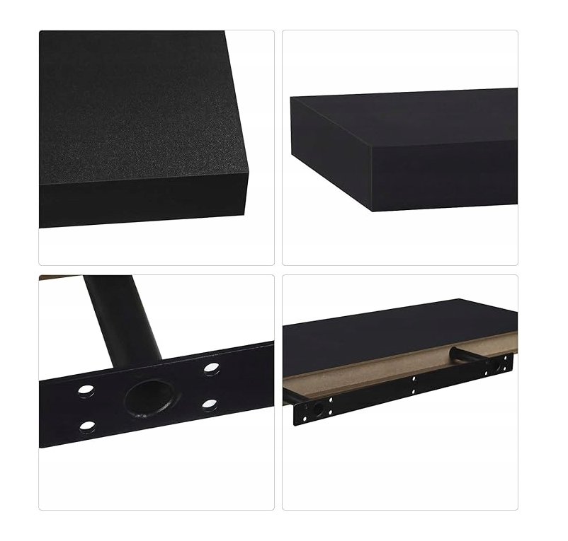 Étagère murale Esituro suspendue 50 cm - Lot de 2 - MDF noir - Style moderne