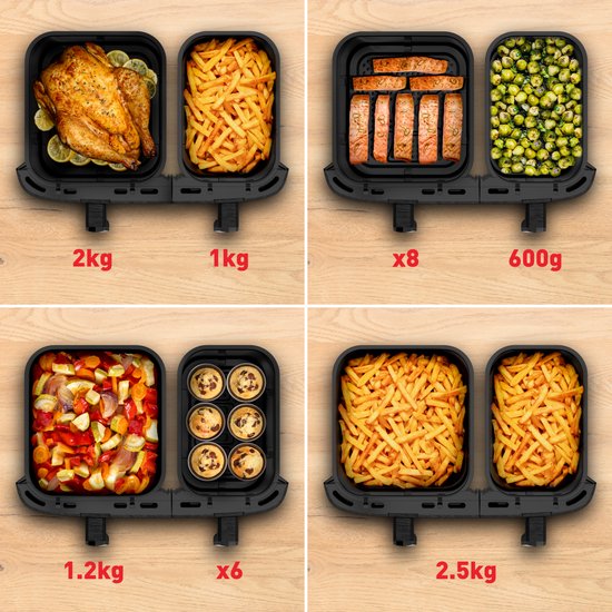 Tefal Easy Fry Dual XXL EY9428 - Friteuse à air chaud double XXL - 11 L - Bacs de 6,5 L et 4,5 L - 7 programmes - Pour 8 à 10 personnes