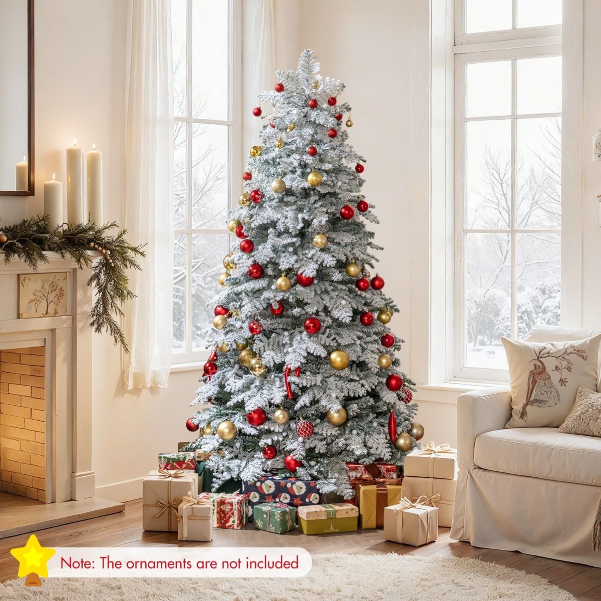 Coast Artificial Christmas Tree 180 cm Green/White - Snowy with 260 LED Lights - Foldable & Pre-assembled